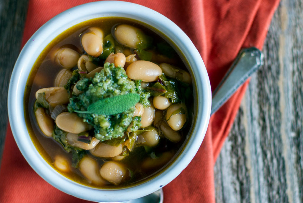 cannellini bean soup with walnut sage pesto recipe