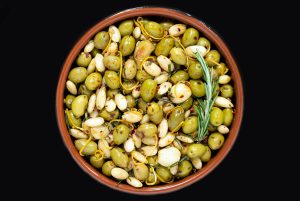 warm herbed olives and almonds