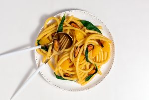 bucatini with mussels orange and basil