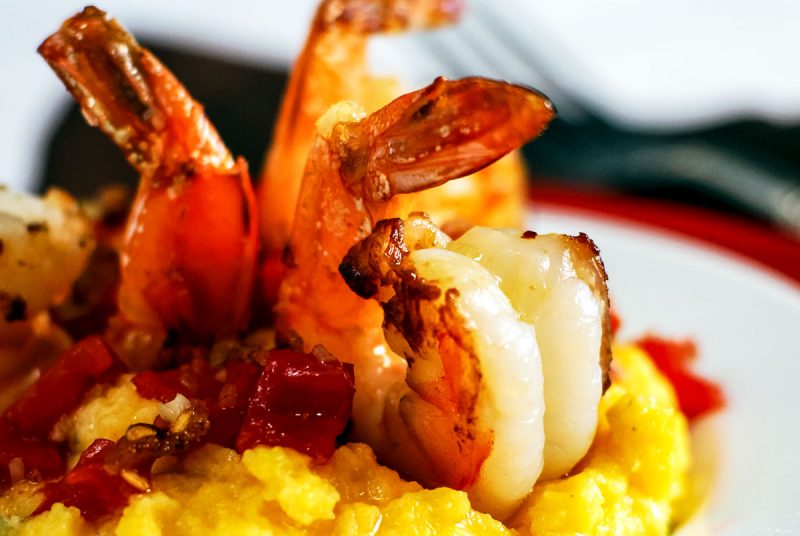 tomato bacon shrimp with cheddar polenta recipe