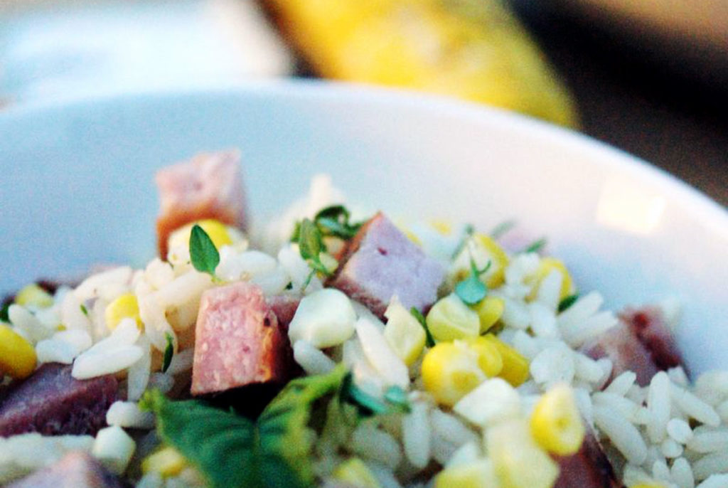 grilled ham and corn with rice recipe