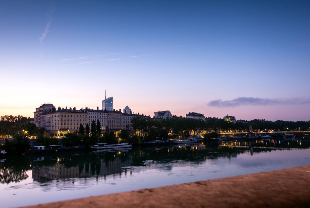 looking east at sunrise, lyon, france