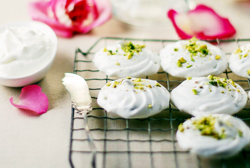 pistachio meringues with rose water cream recipe