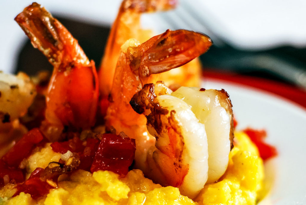 tomato bacon shrimp with cheddar polenta recipe